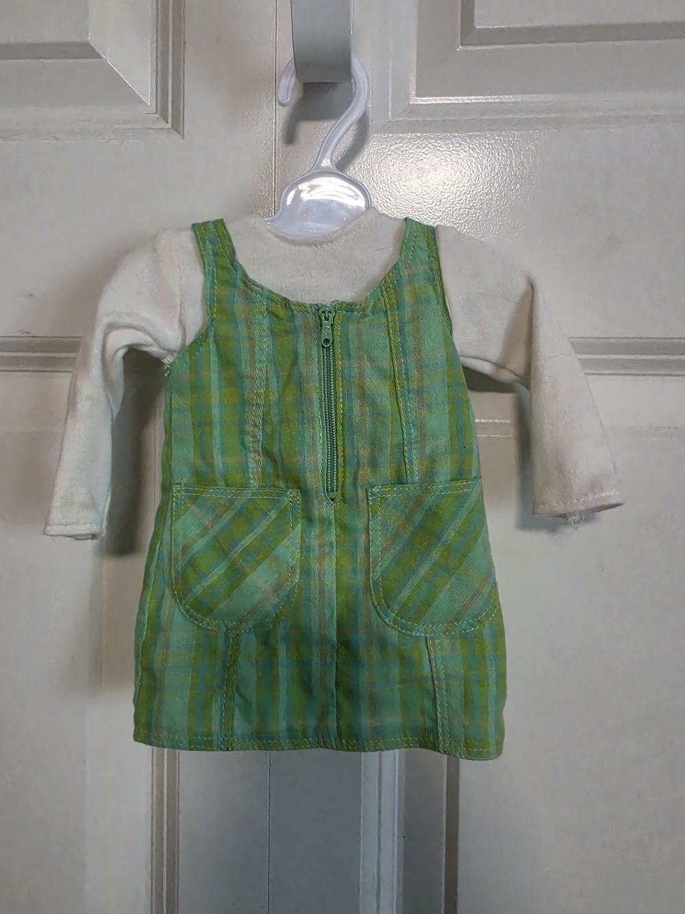 Green Plaid Jumper Dress with Cream Long-Sleeve Tee 18in doll american girl size